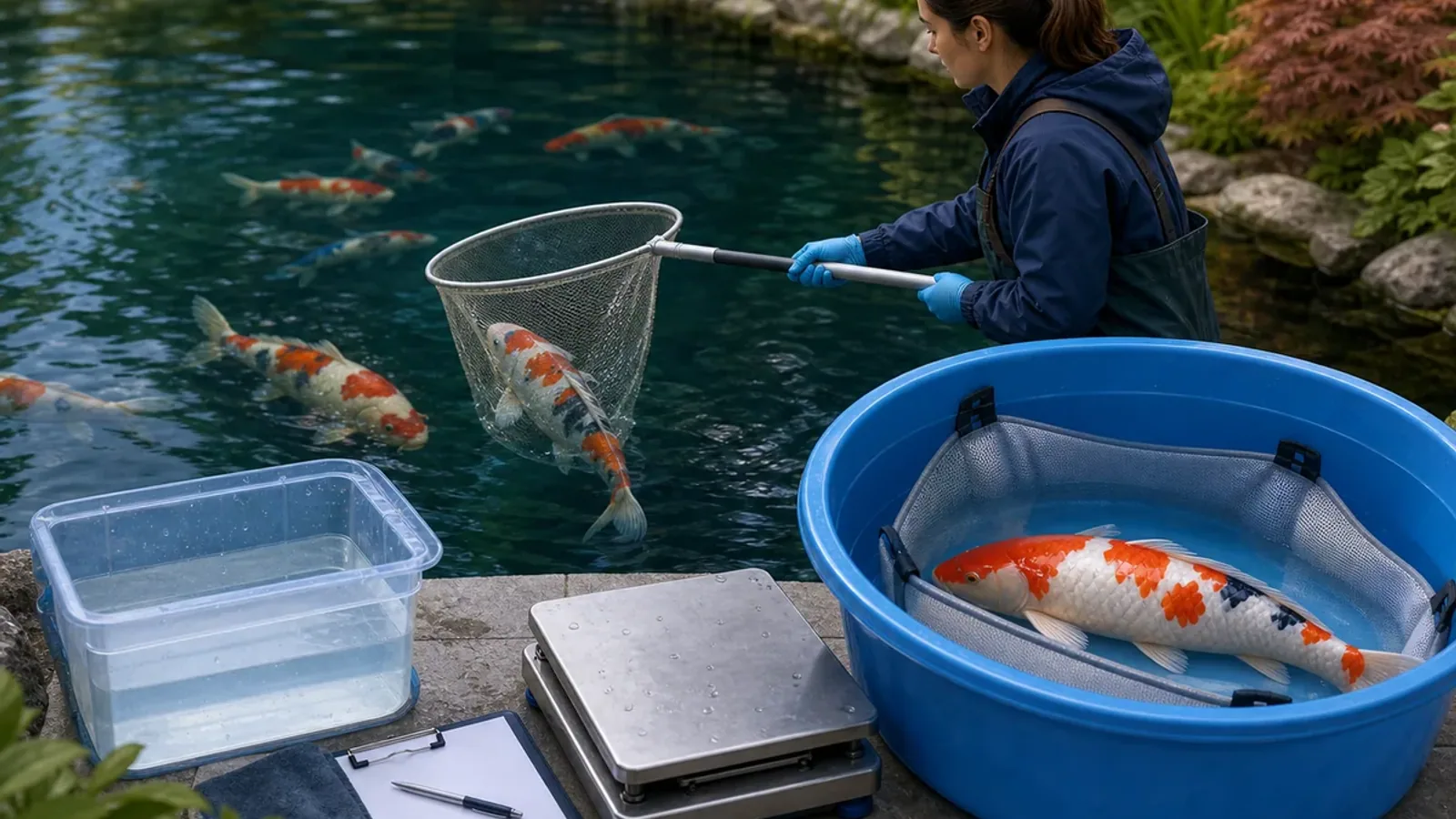 Comment estimer la biomasse d'un bassin de carpes koïs ?