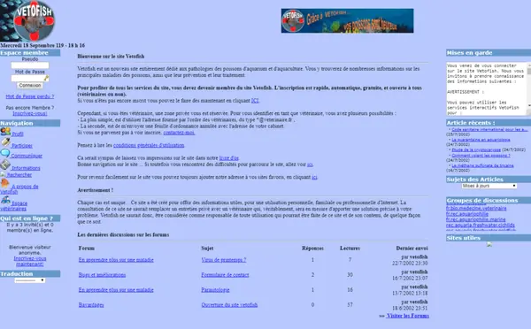 Premier site internet Vetofish sous Xoops en 2002